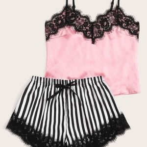 Satin Cami Set with Striped Shorts